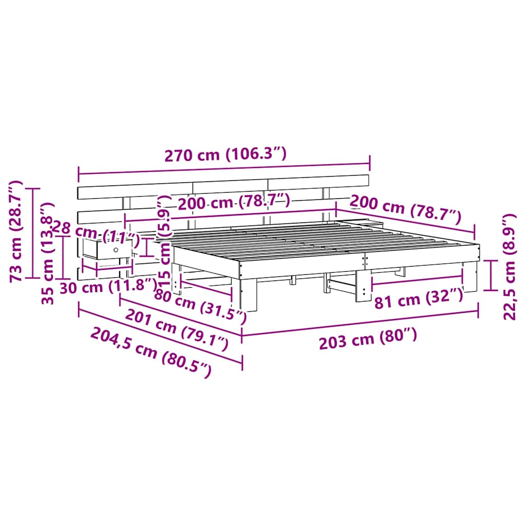 Bed Frame with Headboard Brown 200 x 200 cm Solid Pine Wood
