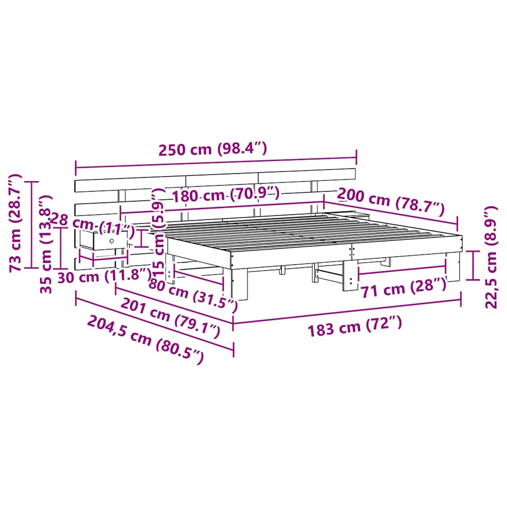 Bed Frame with Headboard White 180 x 200 cm Solid Pine Wood