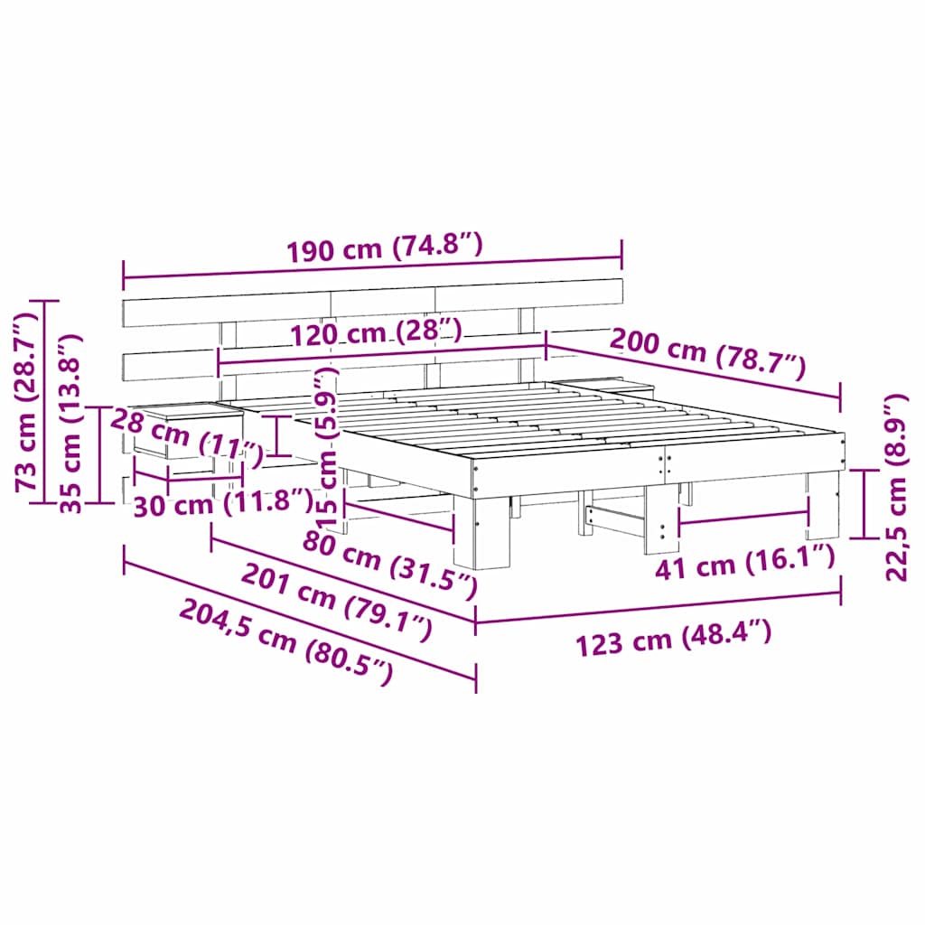 Bed Frame with Headboard White 120 x 200 cm Solid Pine Wood
