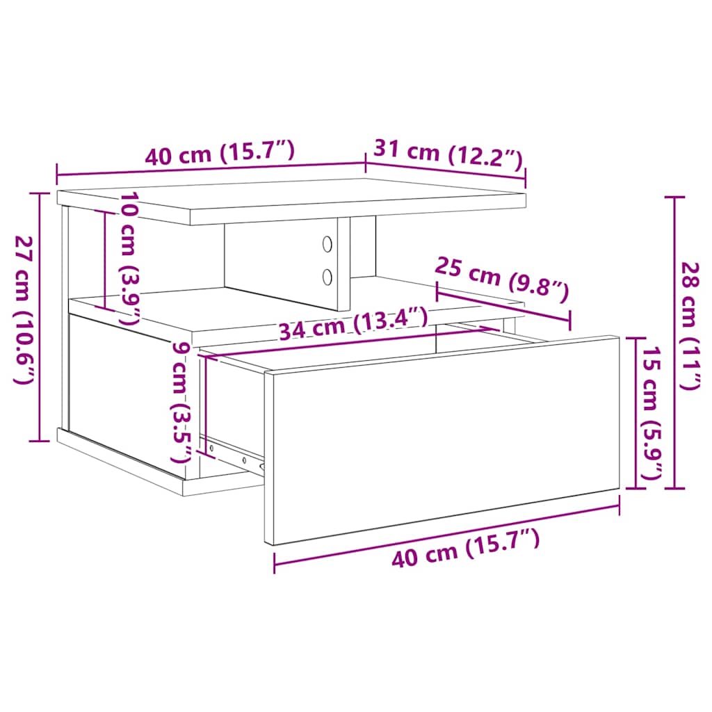 Floating Nightstand 2 pcs Black Oak 40 x 31 x 28 cm