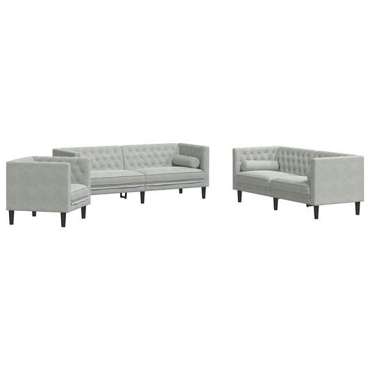 Living Room Couch 3 pcs Light Grey 194 x 74.5 x 70.5 cm Velvet Living Room Couch 3 pcs Light Grey 194 x 74.5 x 70.5 cm Velvet