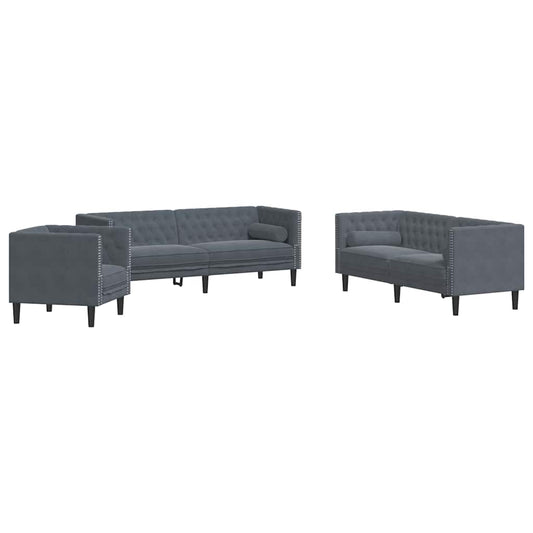 Living Room Couch 3 pcs Dark Grey 194 x 74.5 x 70.5 cm Velvet Living Room Couch 3 pcs Dark Grey 194 x 74.5 x 70.5 cm Velvet