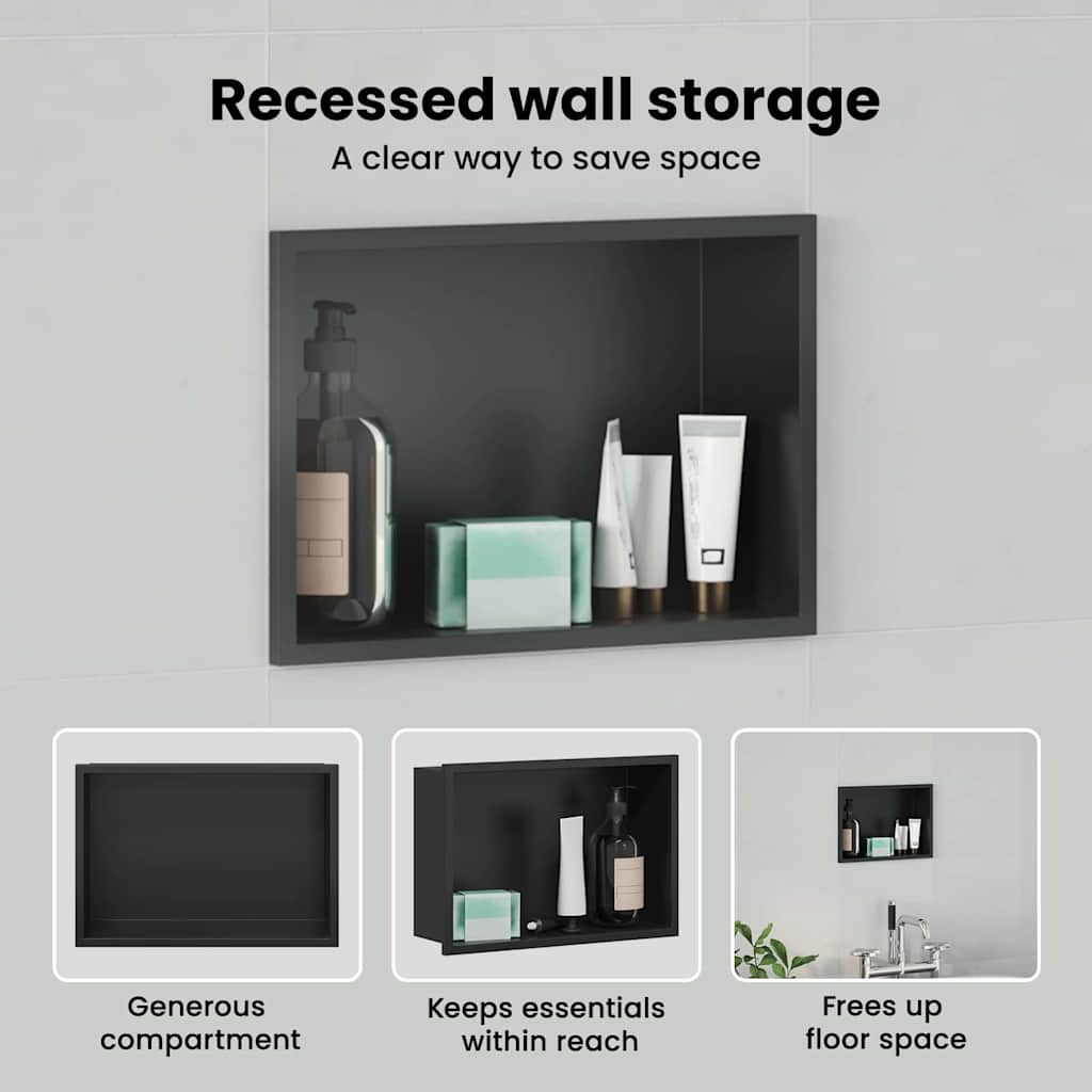 Shower Niche Black 30 x 20 x 9.5 cm Stainless Steel