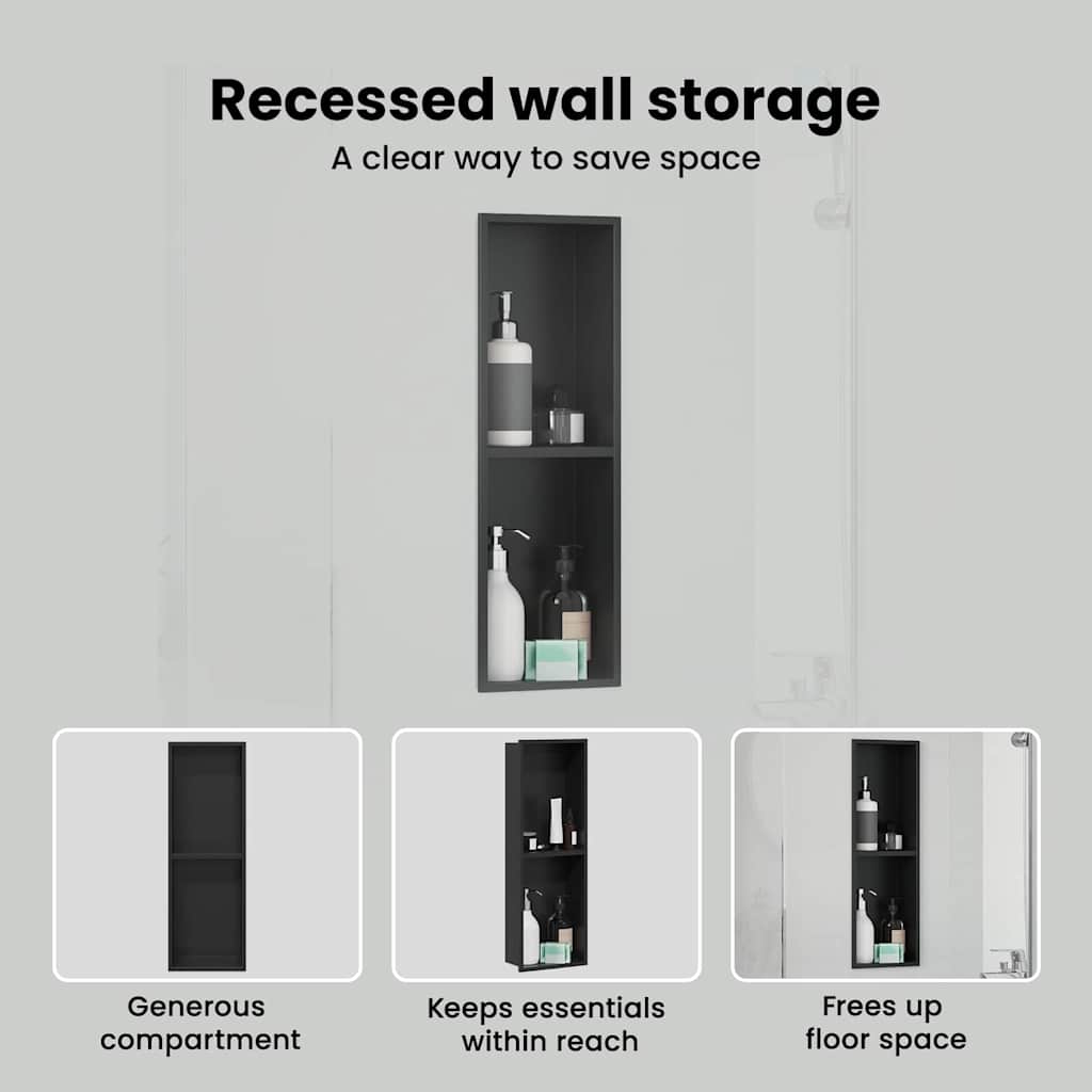 Shower Niche Black 60 x 20 x 9.5 cm Stainless Steel
