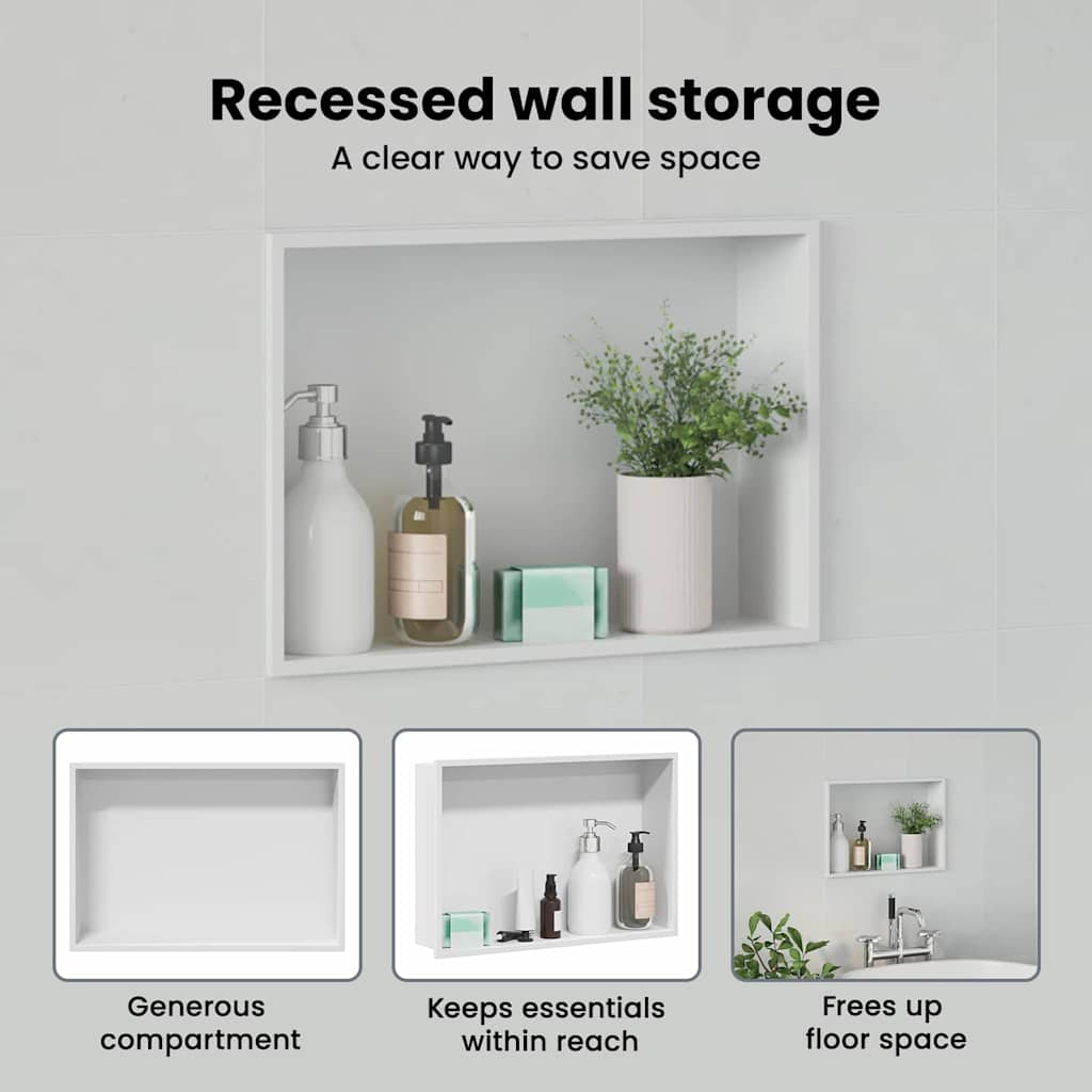 Shower Niche White 45 x 30 x 9.5 cm Stainless Steel