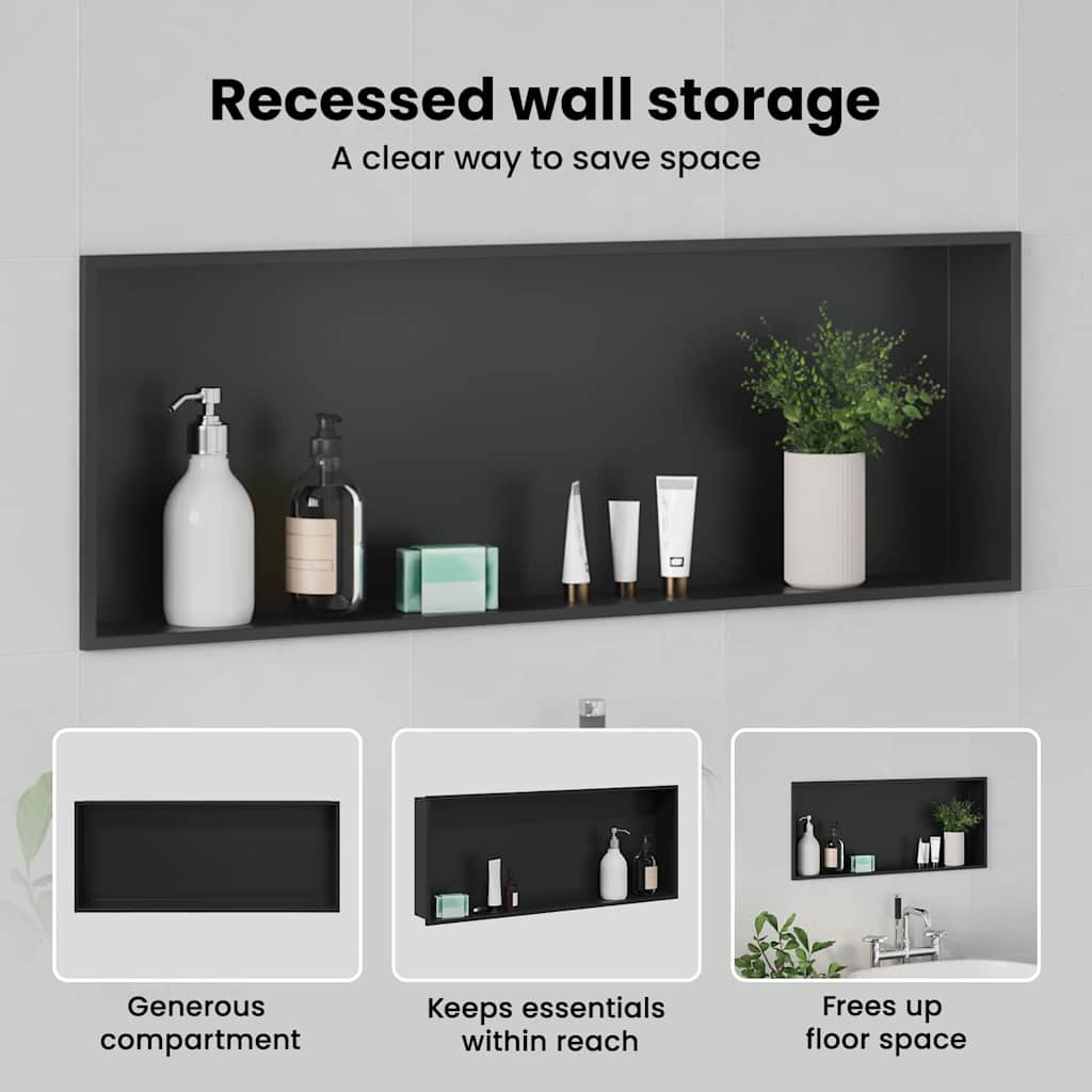 Shower Niche Black 90 x 30 x 9.5 cm Stainless Steel