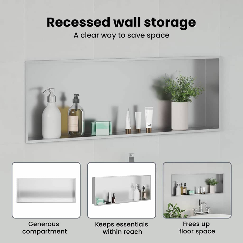 Shower Niche Silver 90 x 30 x 9.5 cm Stainless Steel
