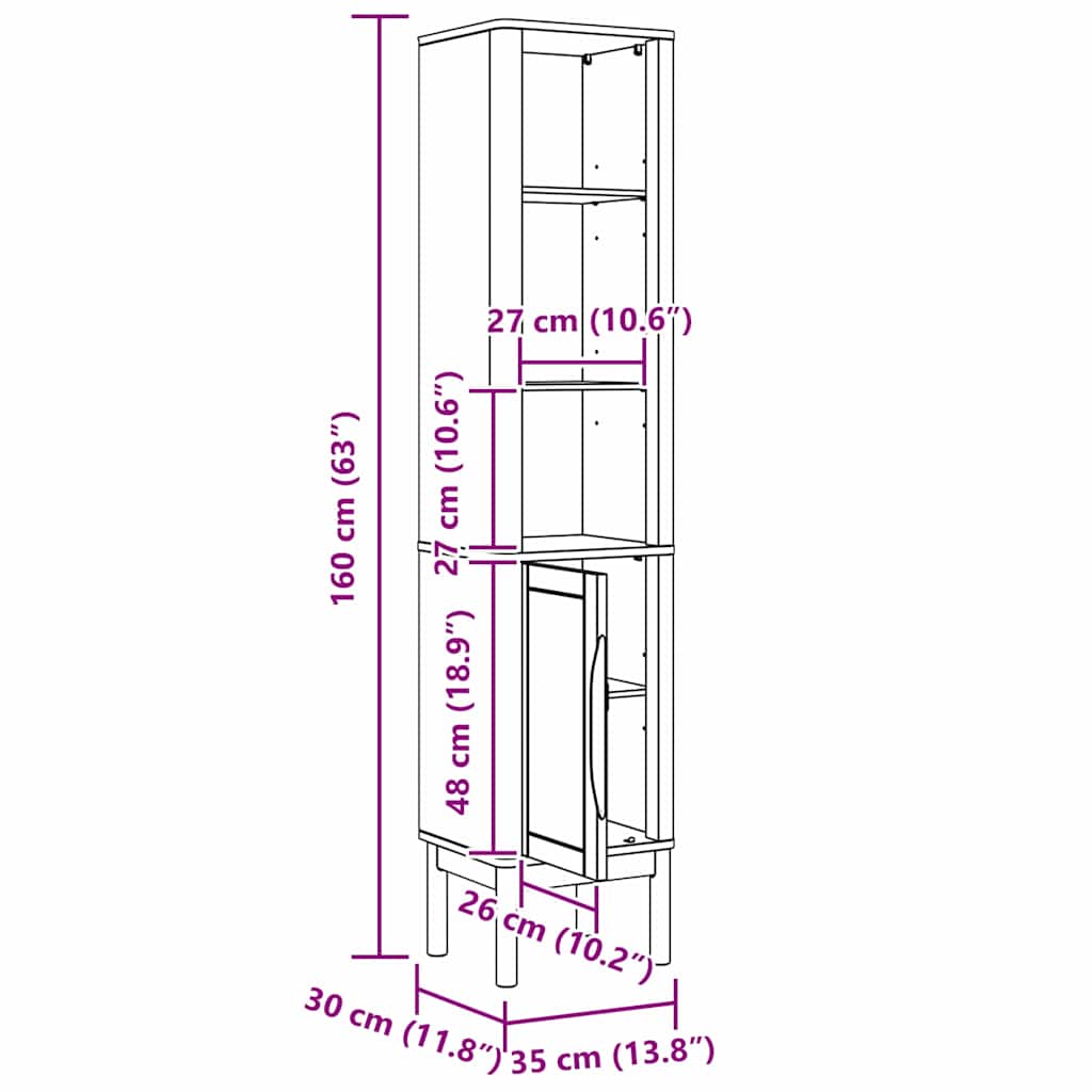Bathroom Tall Cabinet with Shelf FLORO White 35 x 30 x 160 cm