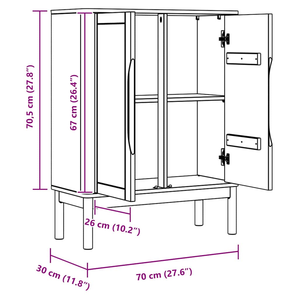 Sideboard FLORO Wax Brown 70 x 30 x 70.5 cm Solid Pine Wood