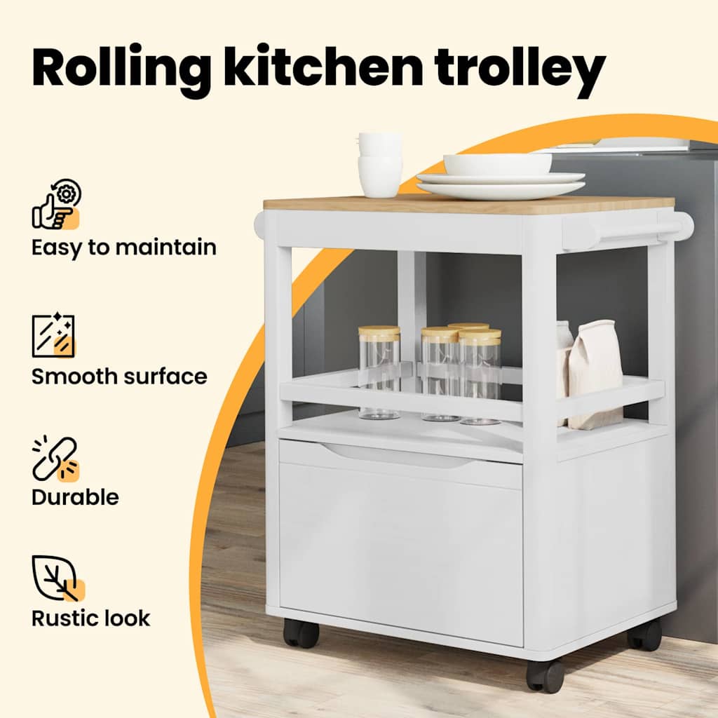 Kitchen Trolley FLORO White 72.5 x 45 x 80 cm Solid Pine Wood
