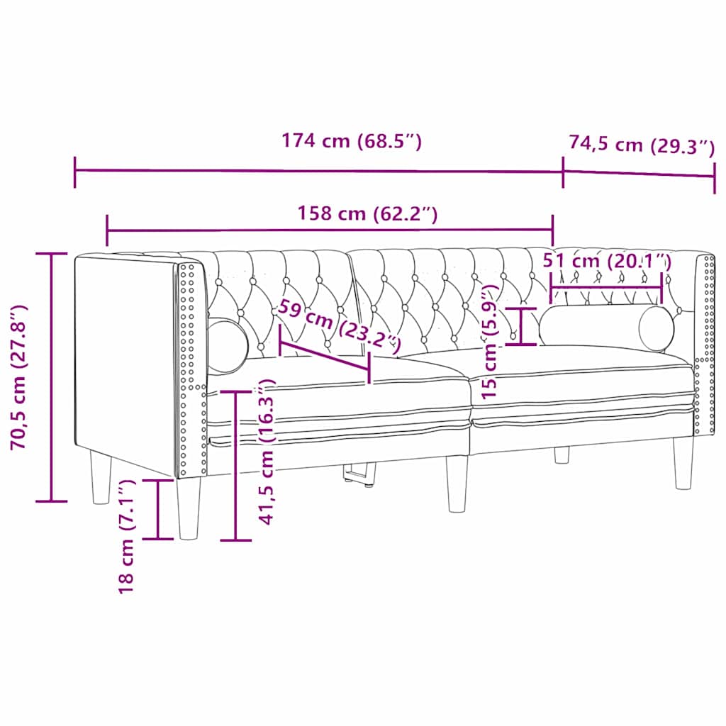 Sofa Dark Grey 174 x 74.5 x 70.5 cm Velvet