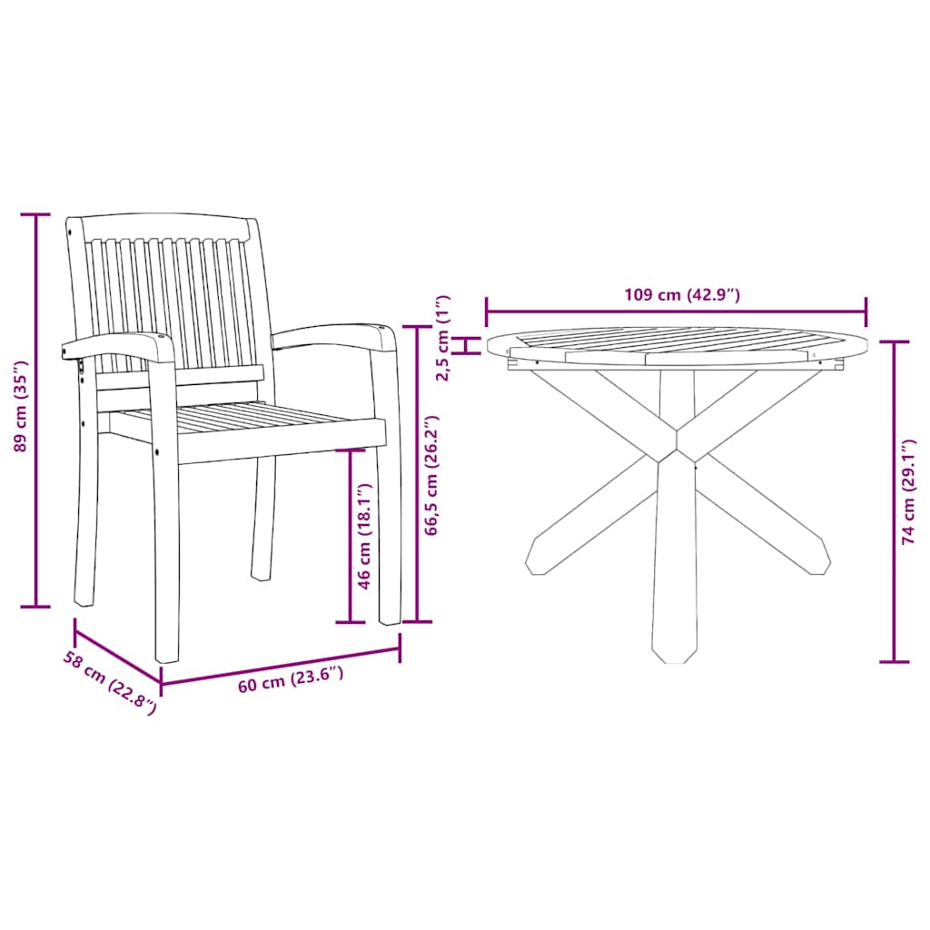 Garden Dining Set 5 pcs Natural Solid Acacia Wood