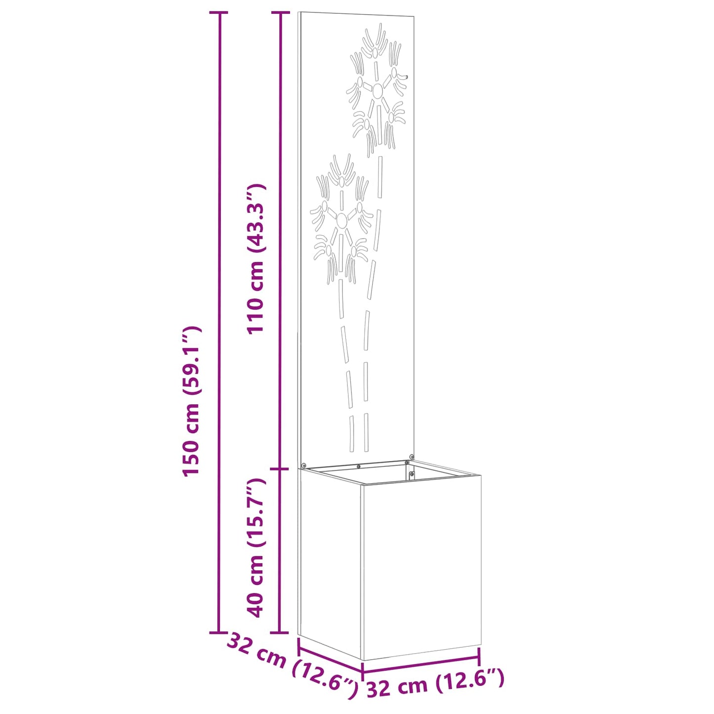 Garden Privacy Screen Black 32 x 32 x 150 cm Cold-rolled steel