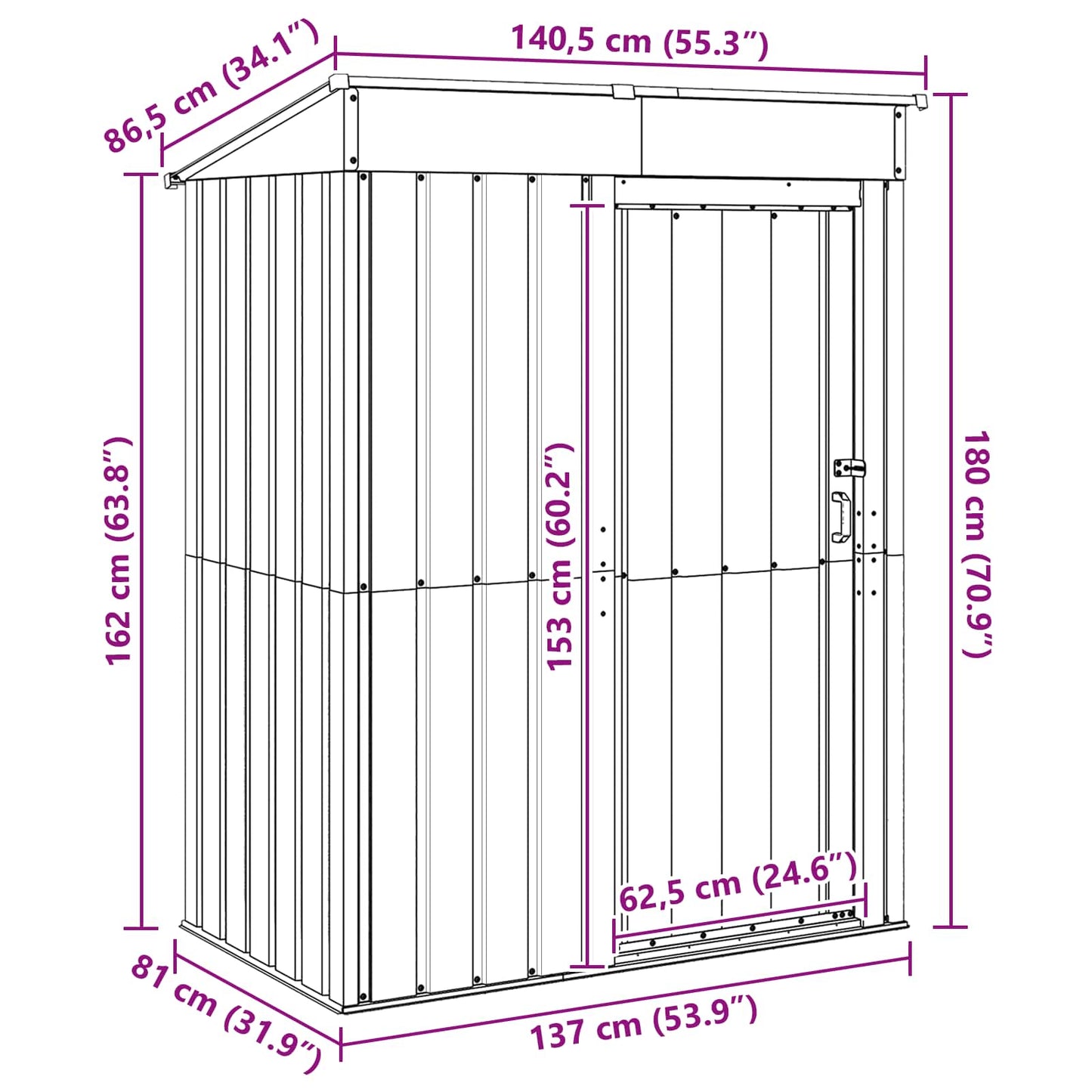 Garden Sheds Anthracite 137 x 81 x 180 cm Metal