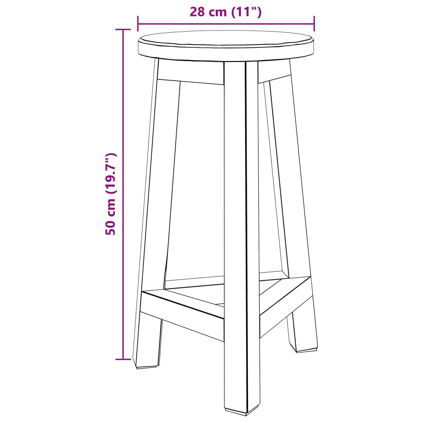 Stool Natural 28 x 28 x 50 cm Mahogany Wood