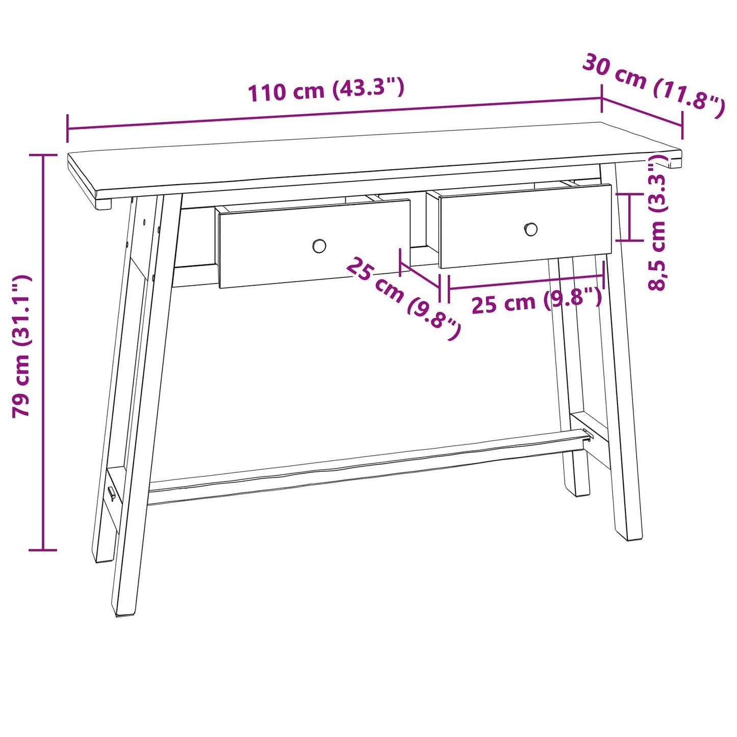 Desk with Drawer Brown 110 x 30 x 79 cm Solid Mahogany Wood