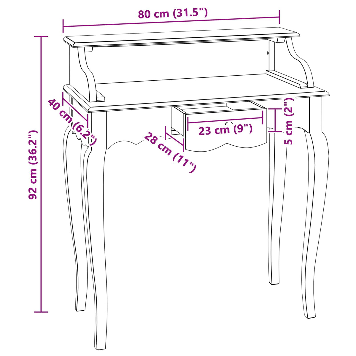 Writing Desk with Drawer Brown and White 80 x 40 x 92 cm