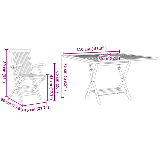 Garden Dining Set Folding Brown Soild Teak Wood Garden Dining Set Folding Brown Soild Teak Wood