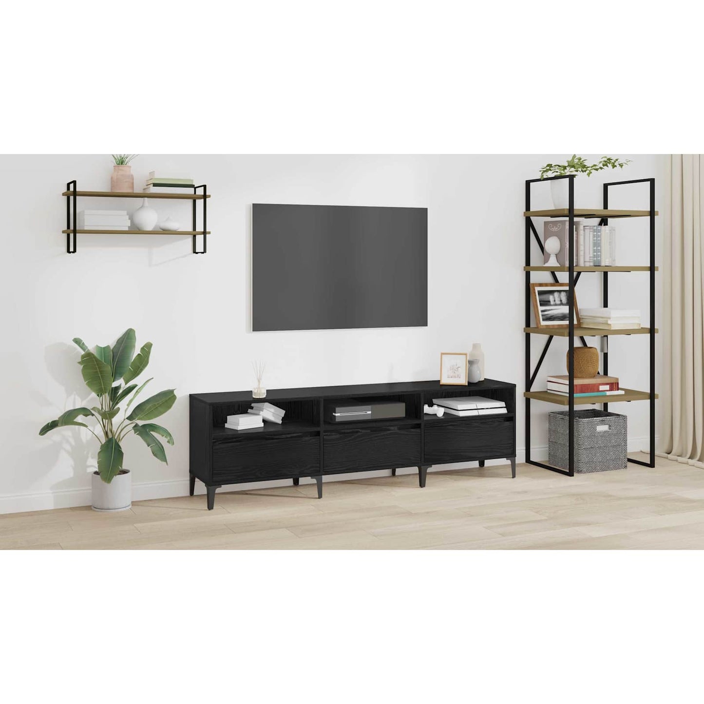 TV Cabinet Black Oak 150 x 30 x 45 cm Engineered Wood and Iron
