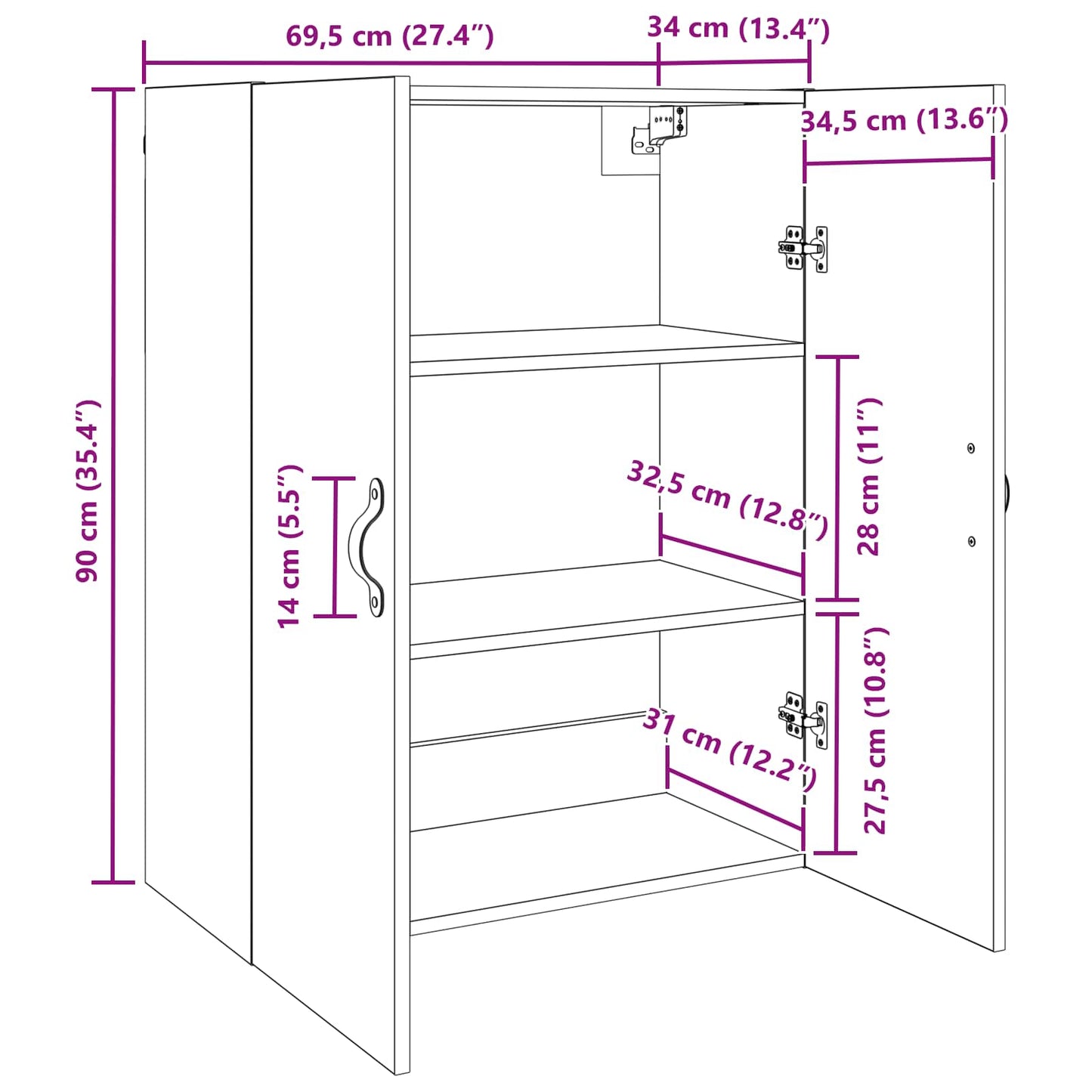 Wall Cabinet Old Wood 69.5 x 34 x 90 cm Engineered Wood