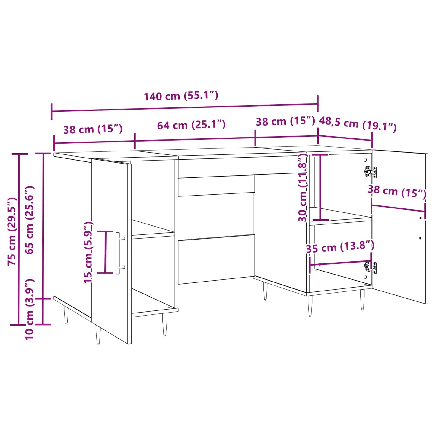 Desk Old wood Engineered wood 140 x 50 x 75 cm