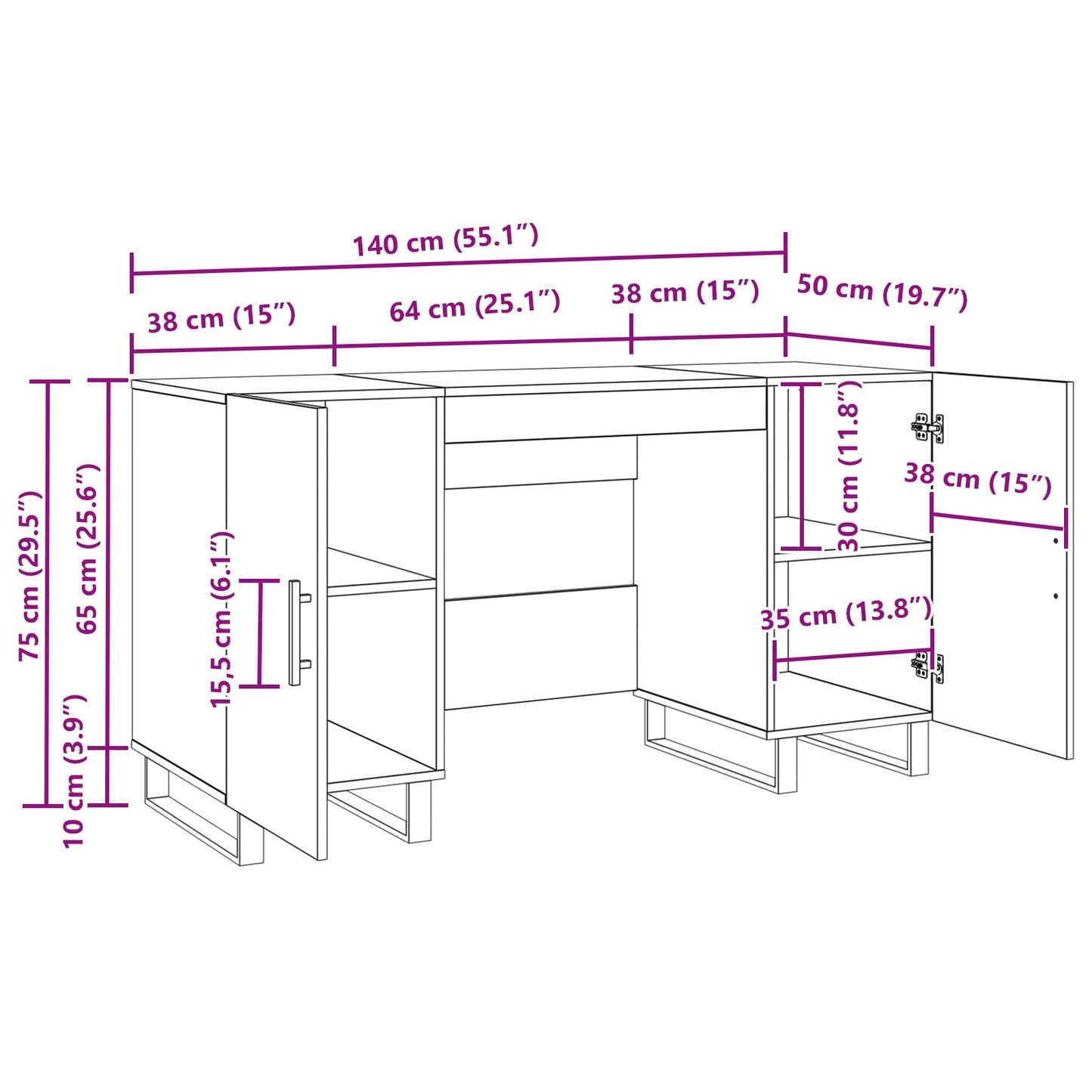 Desk Black oak Engineered wood 140 x 50 x 75 cm