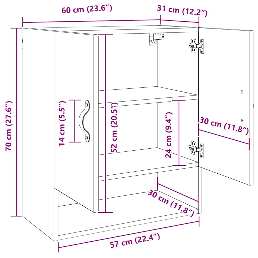 Wall Cabinet Old wood 60 x 31 x 70 cm Engineered wood