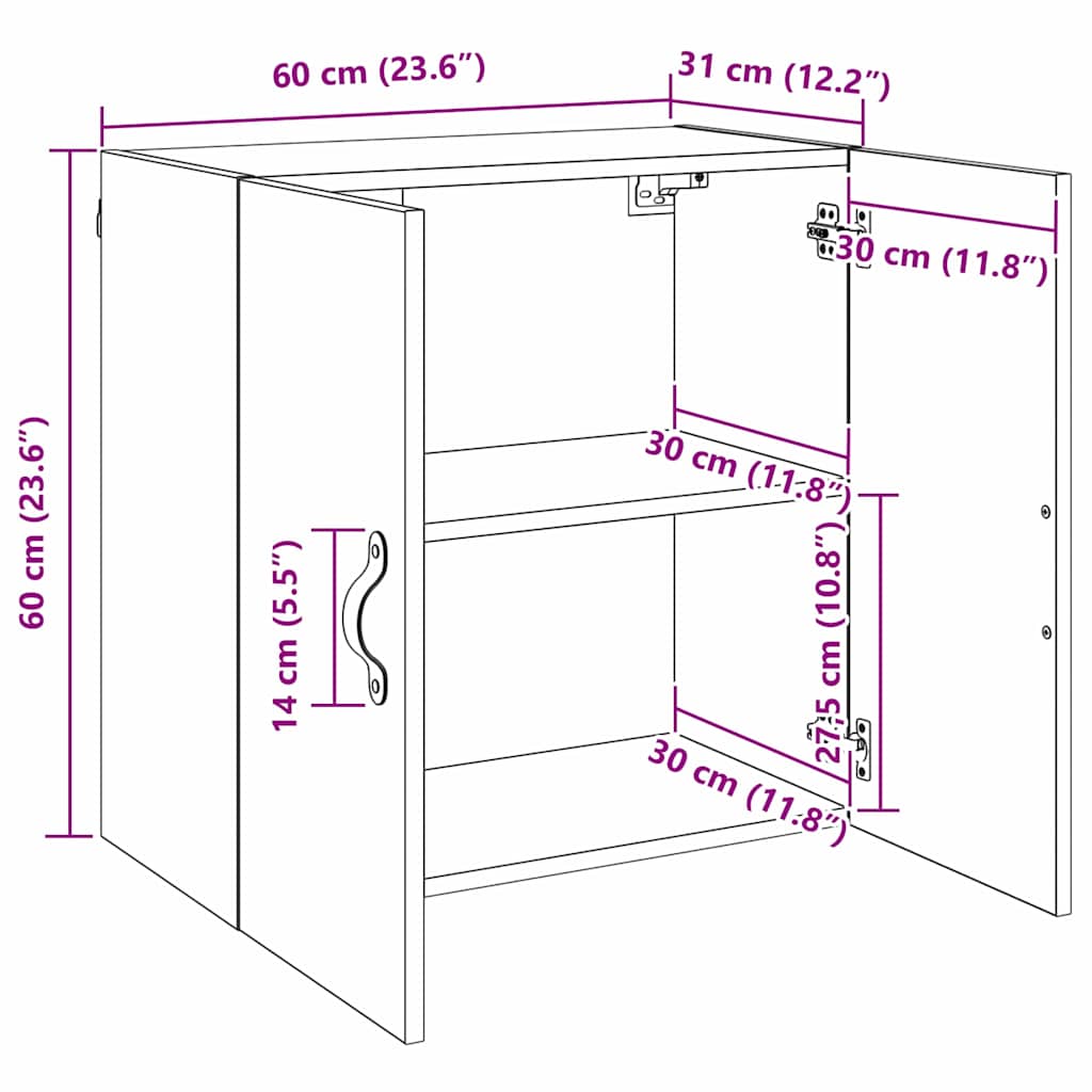 Wall Cabinet Artisan oak 60 x 31 x 60 cm Engineered wood