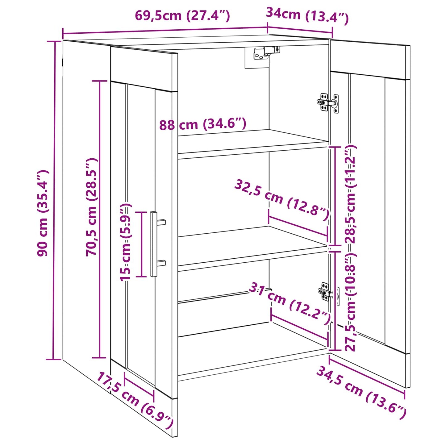 Wall Mounted Cabinet Wall-mounted Black oak 69.5 x 34 x 90 cm