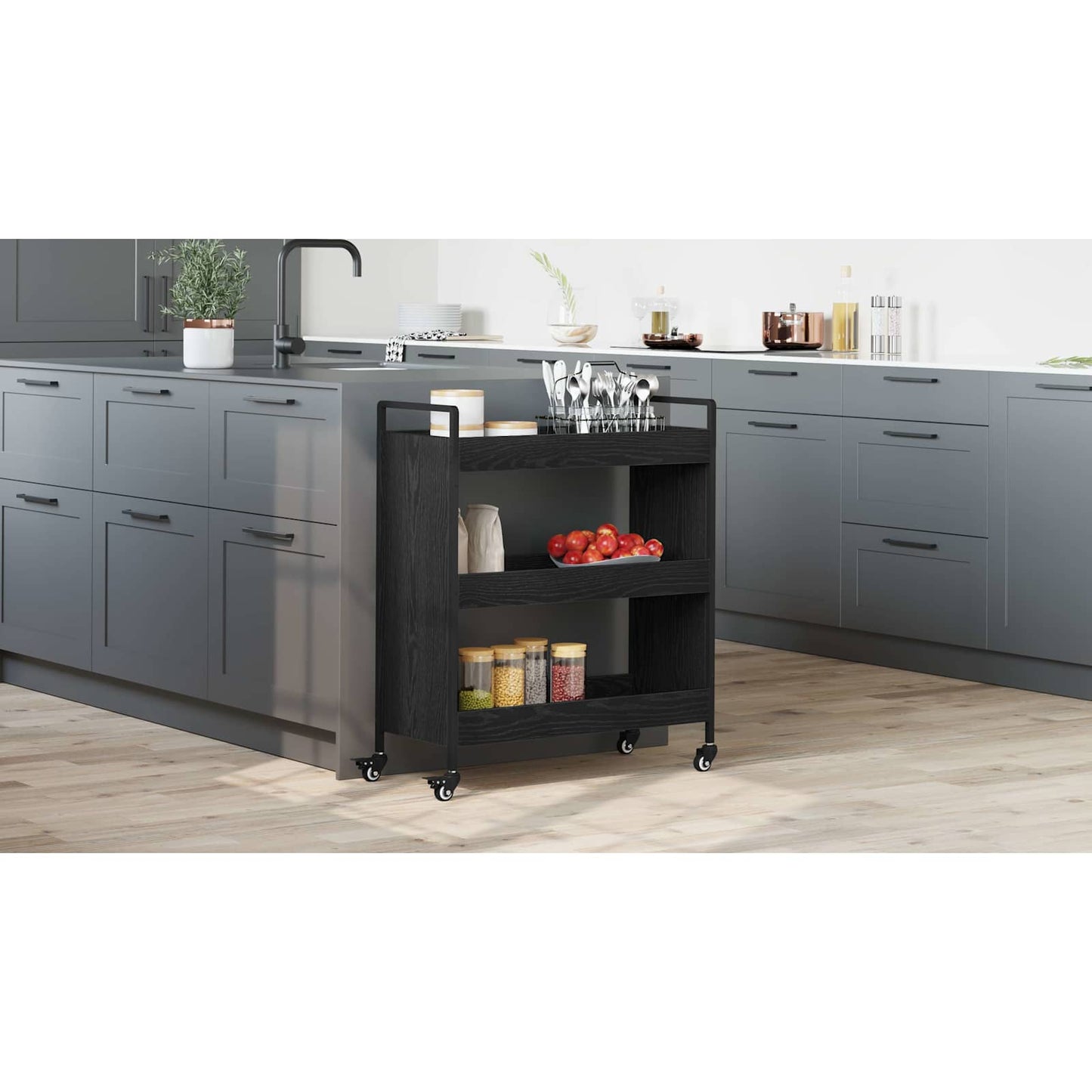 Kitchen Trolley Black Oak 70 x 30 x 82 cm Engineered Wood