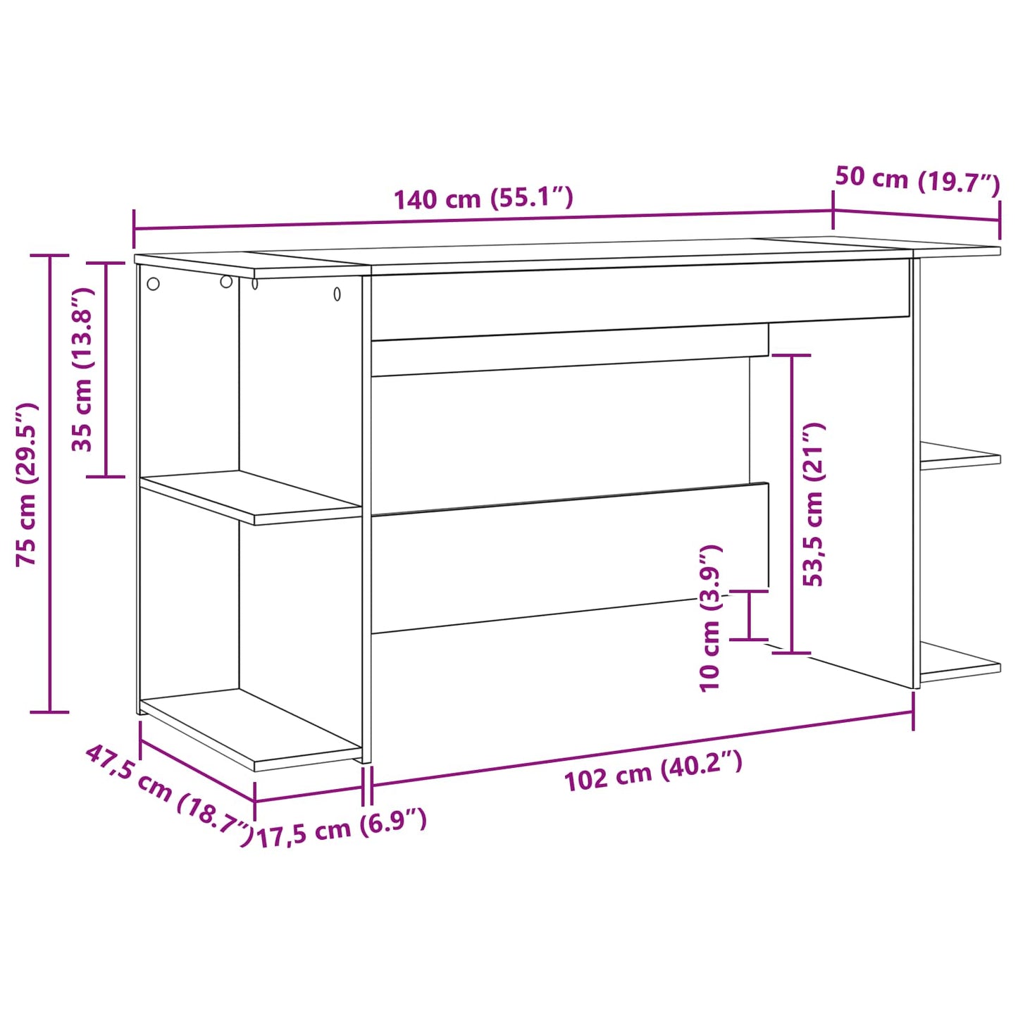 Desk with Shelf Black oak 140 x 50 x 75 cm Engineered wood