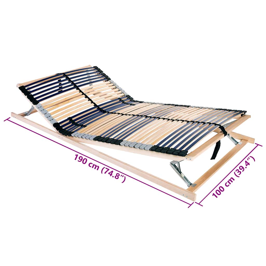 Slatted Bed Base Manual Brown 100 x 190 cm Solid Beech Wood