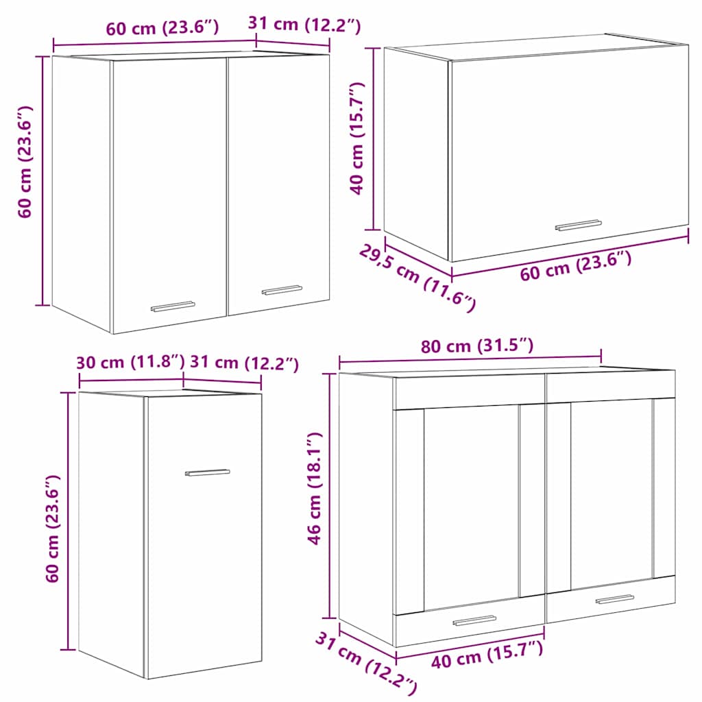 Kitchen Cabinet Set Lyon 8 pcs Smoked oak Engineered Wood