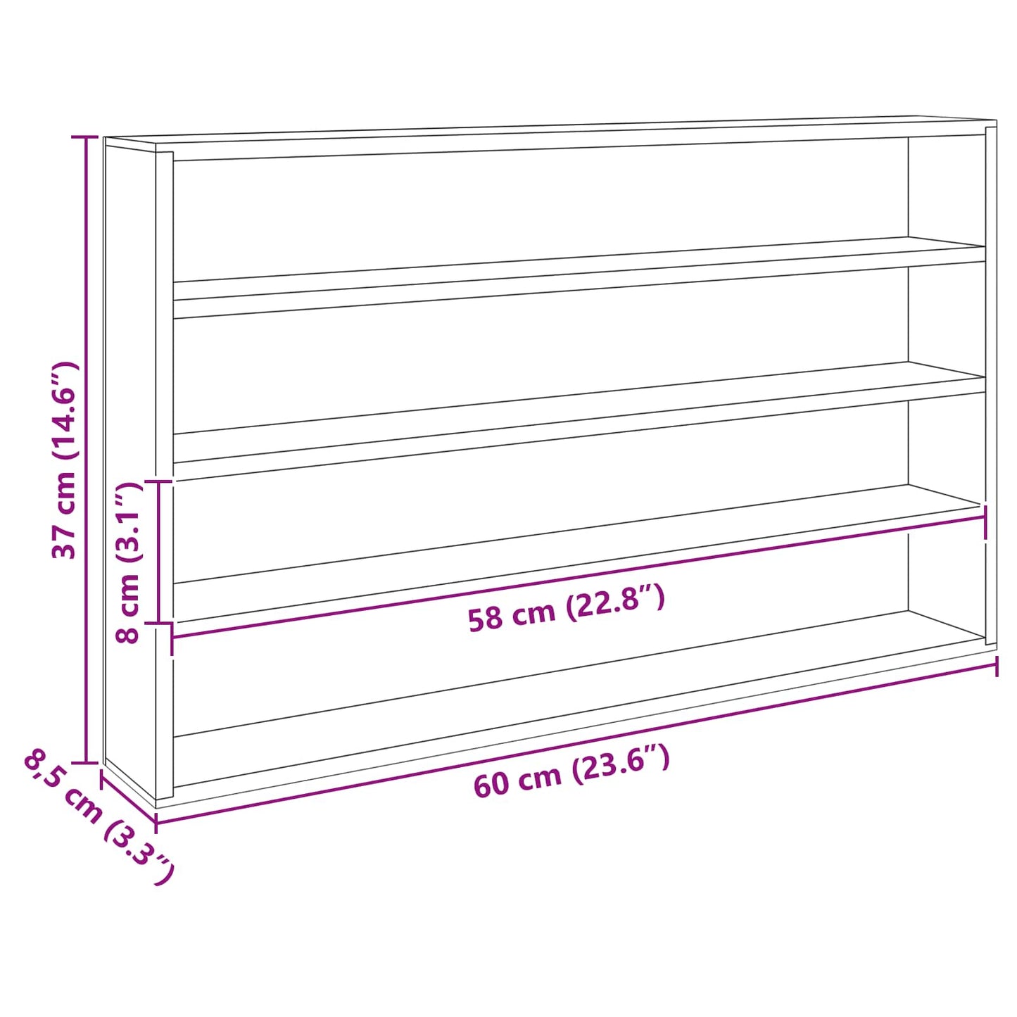 Wall Display Case Wall-Mounted Beige 60 x 8.5 x 37 cm