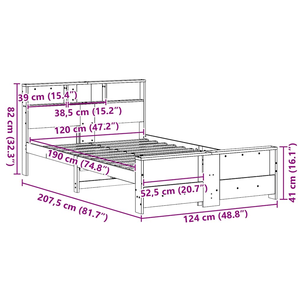 Bed Frame with Shelf Wax Brown 120 x 190 cm Solid Pine Wood