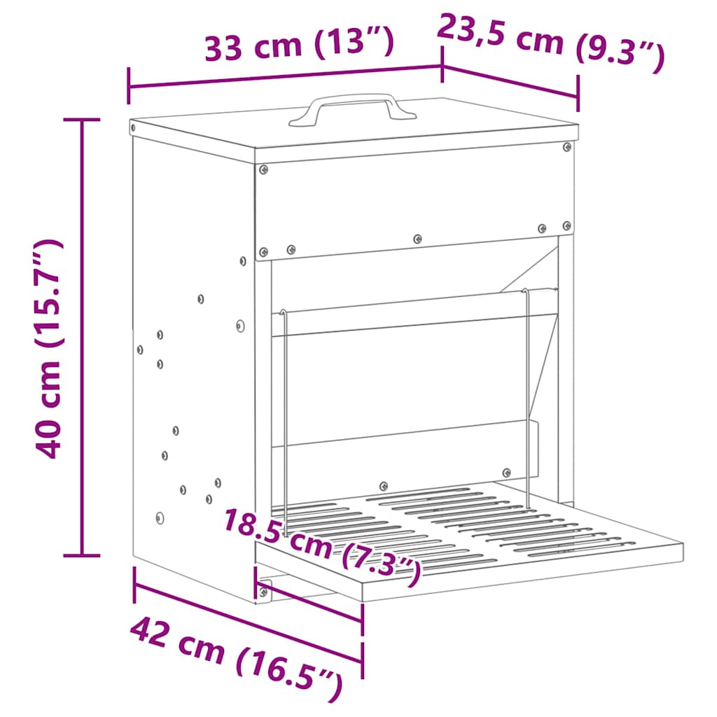 Chicken Treadle Feeder Black 33 x 42 x 40 cm Cold-Rolled Steel