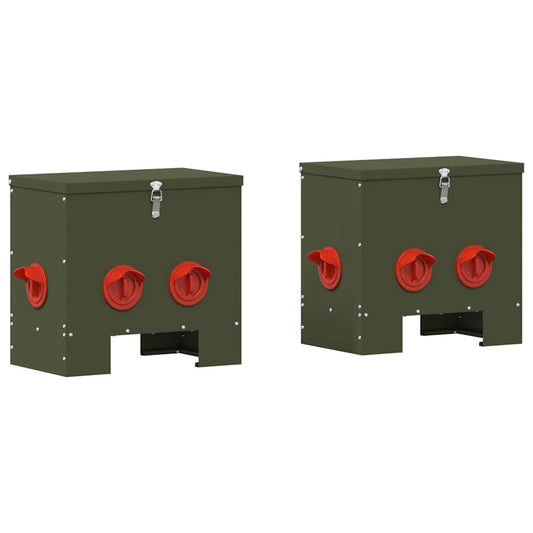 Chicken Feeder 2 pcs Olive Green 40.5 x 25 x 38 cm Chicken Feeder 2 pcs Olive Green 40.5 x 25 x 38 cm