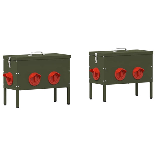 Chicken Feeder 2 pcs Olive Green 41.5 x 20.5 x 33 cm Chicken Feeder 2 pcs Olive Green 41.5 x 20.5 x 33 cm