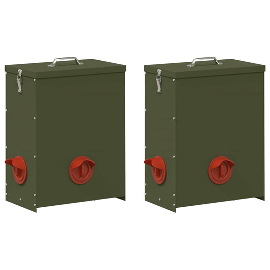 Chicken Feeder 2 pcs Olive Green 32.5 x 20.5 x 43 cm Chicken Feeder 2 pcs Olive Green 32.5 x 20.5 x 43 cm