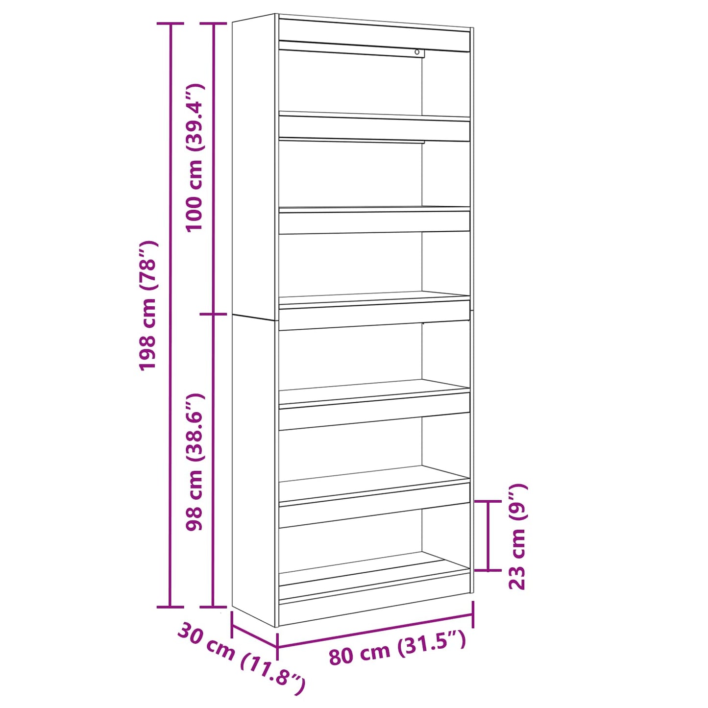 Book Cabinet Grey Sonoma 80 x 30 x 198 cm Engineered Wood