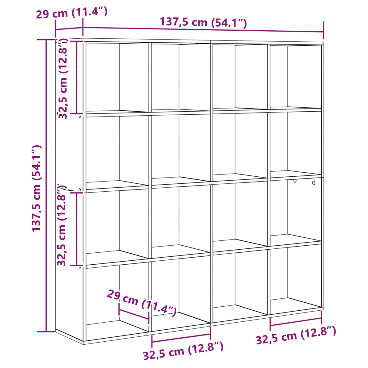 Book Cabinet 16-Tier 137.5 x 29 x 137.5 cm Engineered Wood