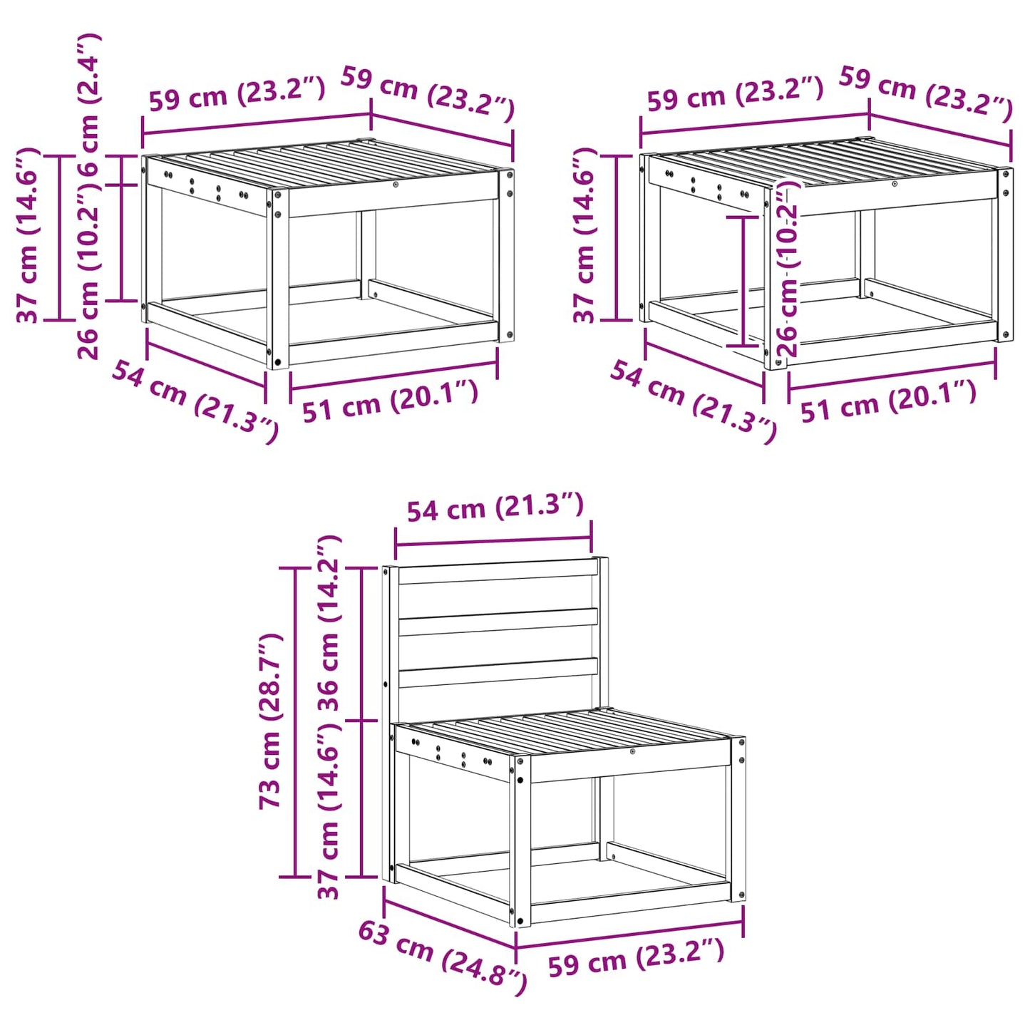 Outdoor Sofa Set 6 pcs White 59 x 59 x 37 cm Solid Acacia Wood