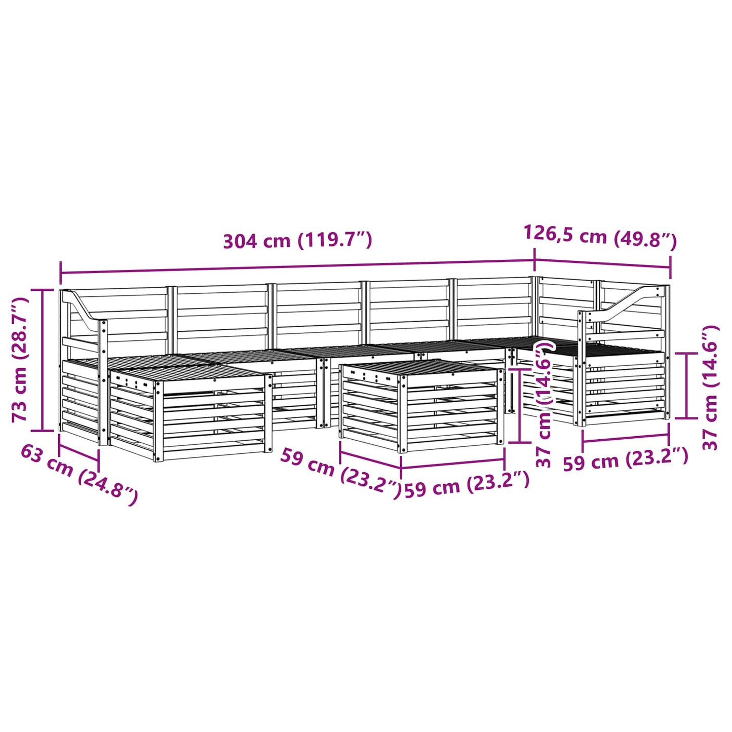Outdoor Sofa Set 8 pcs White 59 x 59 x 37 cm Solid Acacia Wood