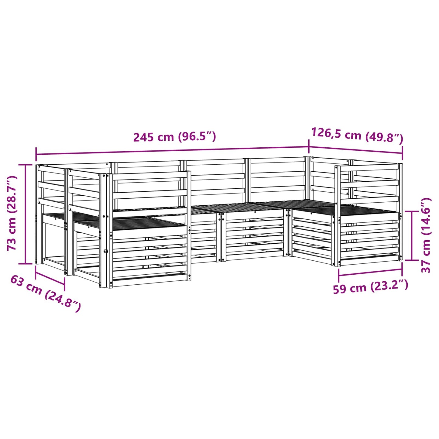 Outdoor Sofa Set 6 pcs White 245 x 126.5 x 73 cm