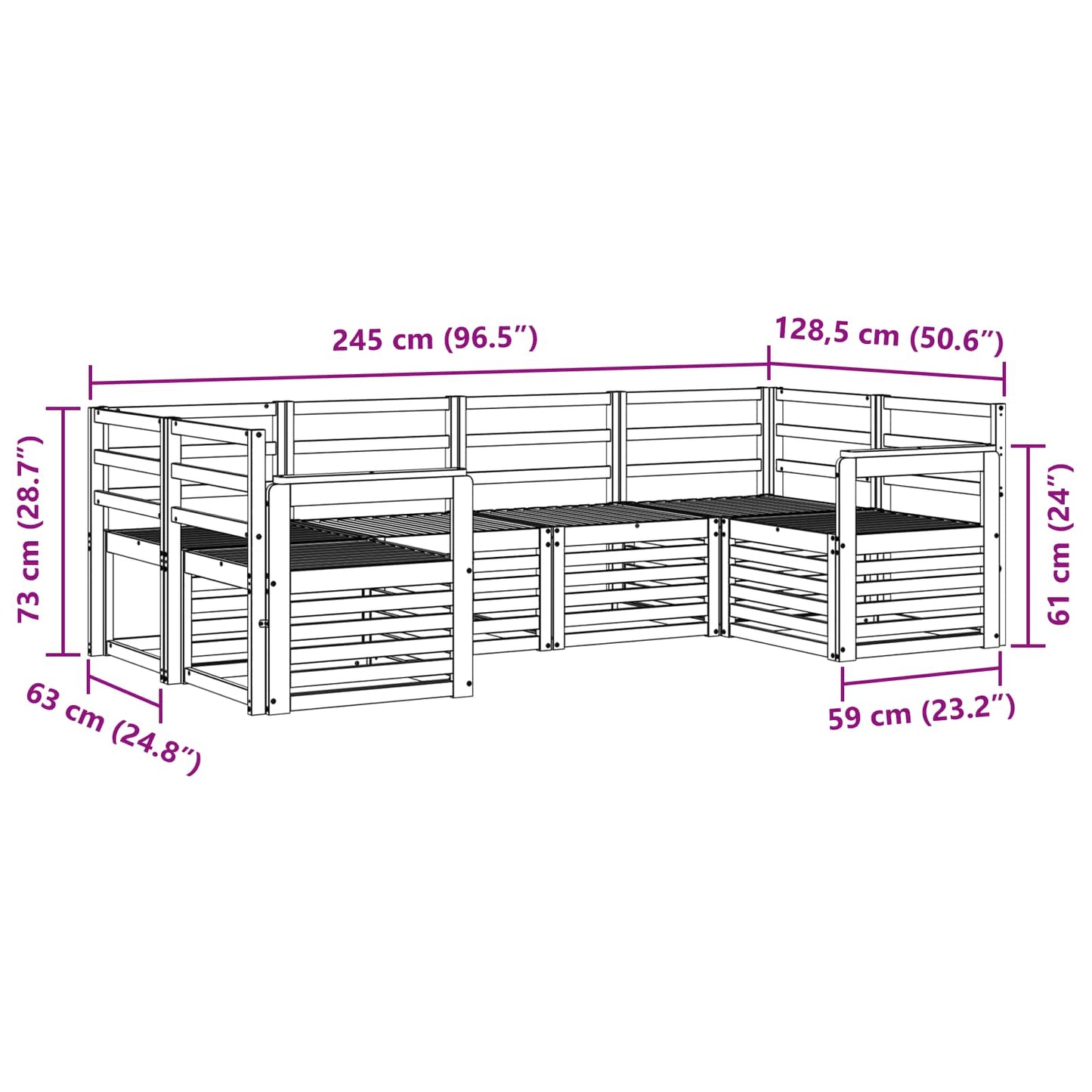 Outdoor Sofa Set 6 pcs White 245 x 128.5 x 73 cm