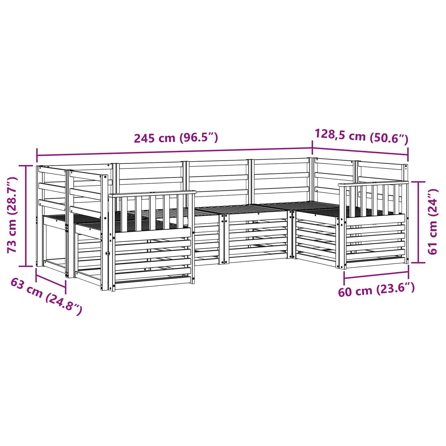 Outdoor Sofa Set 6 pcs White 245 x 128.5 x 73 cm