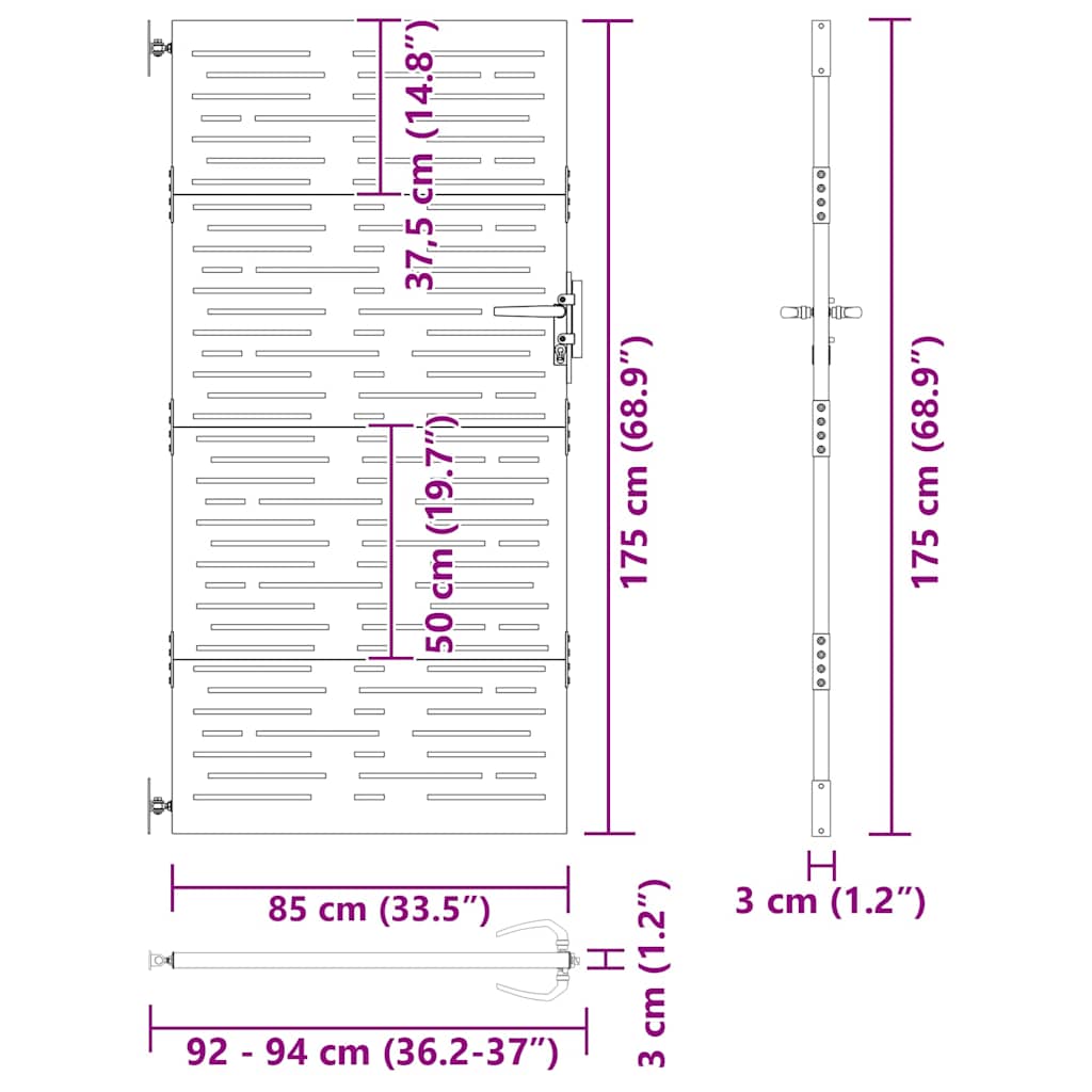 Garden Gate with Lock Black 85 x 175 cm Powder-coated steel