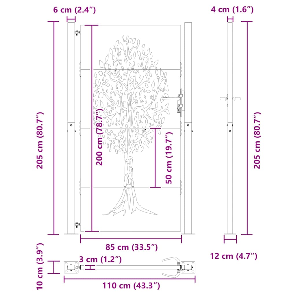 Garden Gate with Lock Black 110 x 205 cm Powder-coated steel