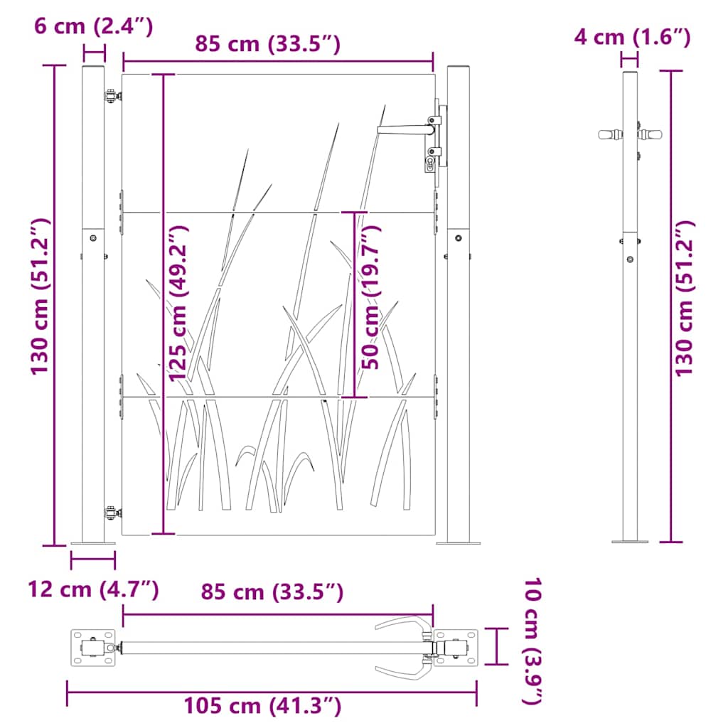 Garden Gate with Lock Black 100 x 125 cm Powder-coated steel