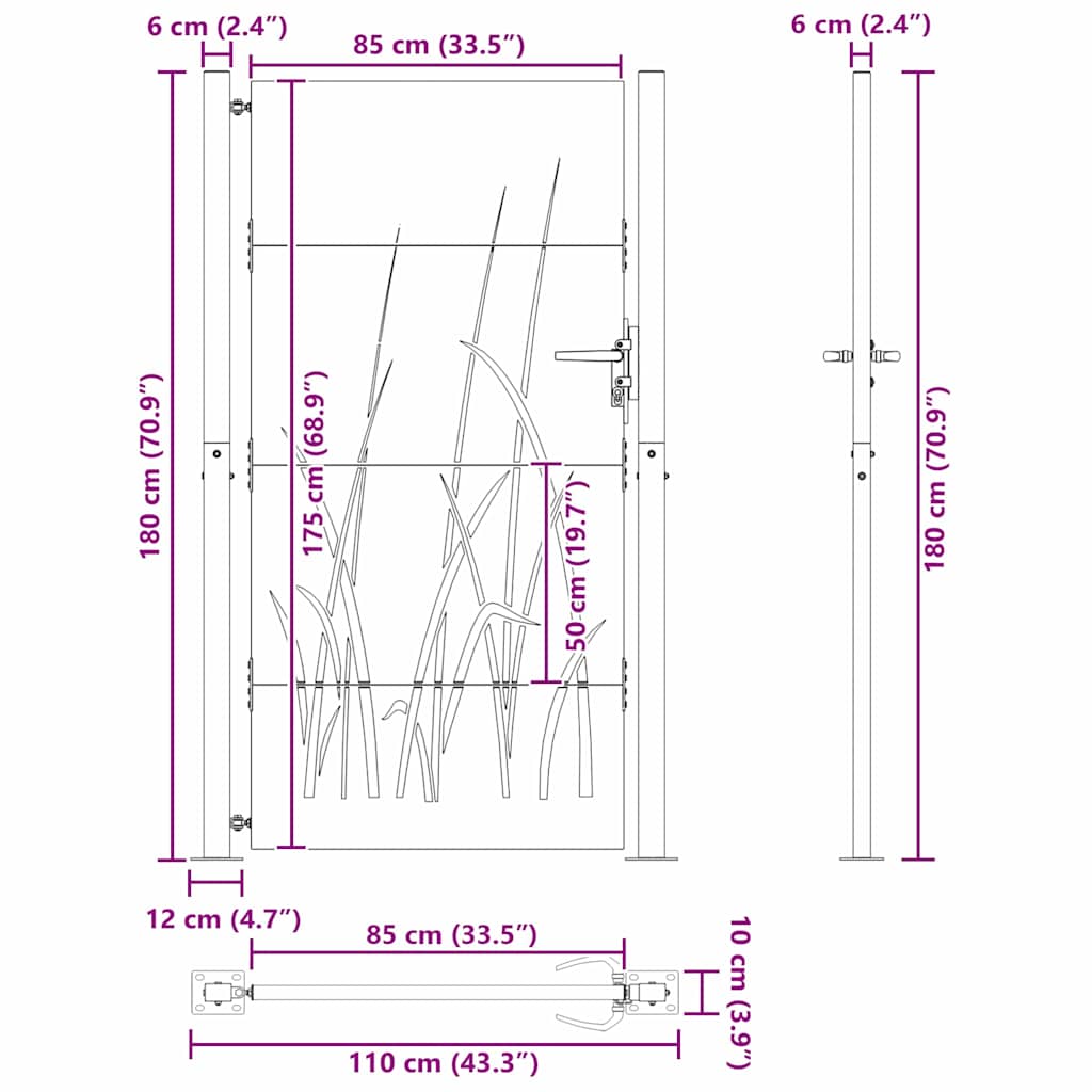 Garden Gate 110 x 180 cm Powder-coated steel Black Lockable